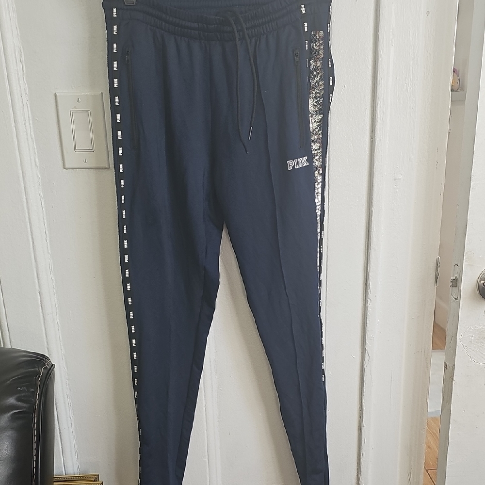 PINK Victoria's Secret Navy Joggers with Sequin Side Trim